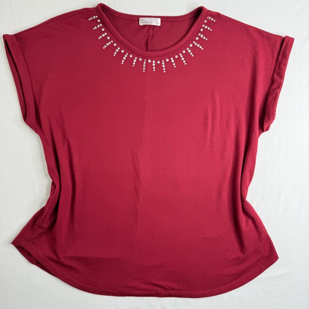 89th + Madison Red Rhinestone Embellished Knit Top Petite XL PXL